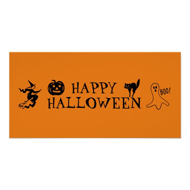 Feliz Poster negro y naranja de Halloween (Anverso)