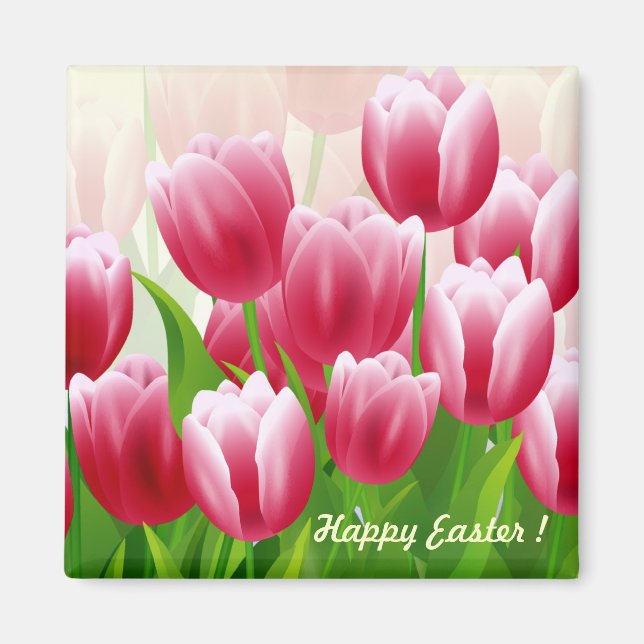 Feliz primavera de verano tulipanes imanes de rega (Frente)
