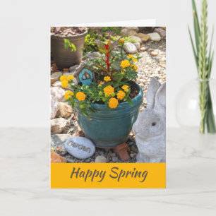 Feliz primavera, tarjeta de foto de jardín trasero