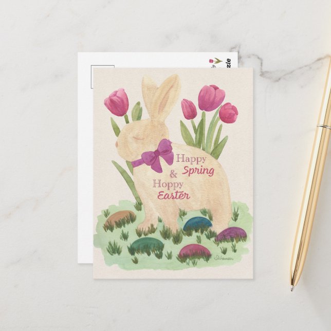 Feliz primavera y divertida Pascua Tarjeta postal (Anverso/Reverso In Situ)