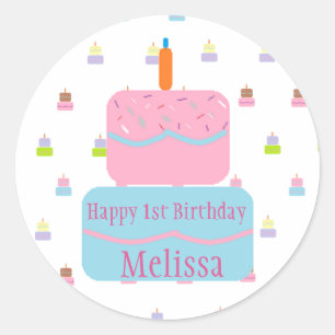 Feliz primer cumpleaños a Pegatinas personalizados