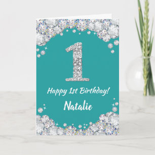 Feliz primer cumpleaños con tarjeta de Purpurina V