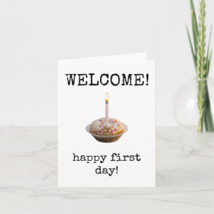 Feliz primer día, bienvenidos a la tarjeta de equi