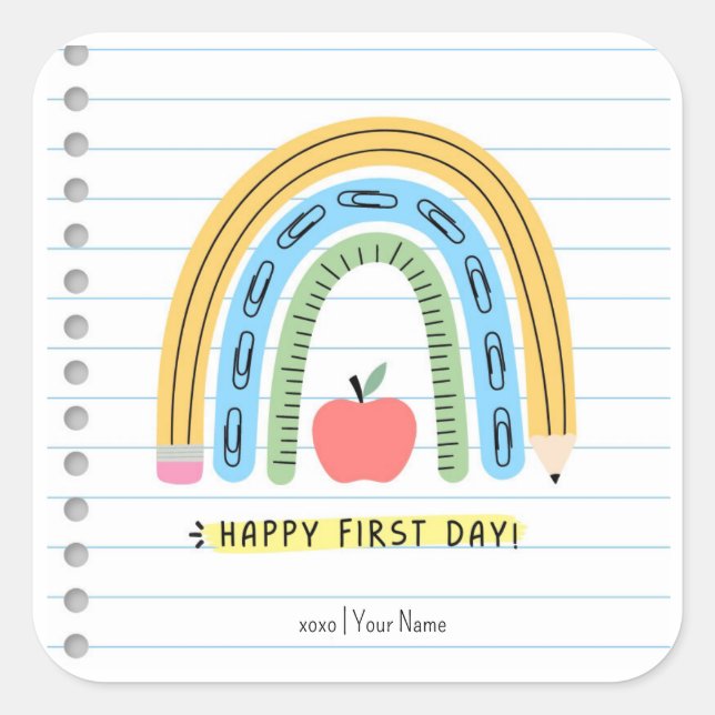Feliz primer día de Pegatina escolar de vuelta a l (Anverso)