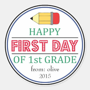 Feliz Primer Día De Primer Grado Pegatina Lápiz