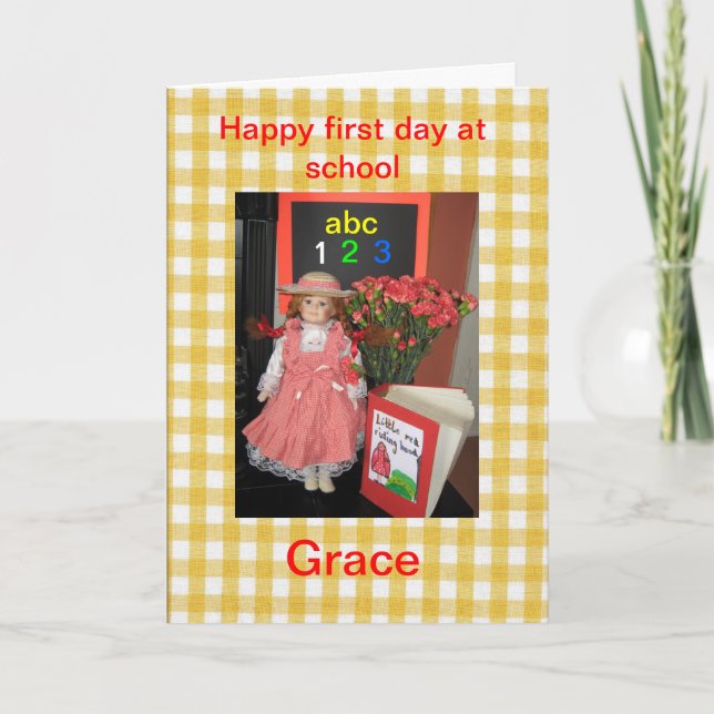Feliz primer día en la tarjeta Grace de la escuela (Anverso)
