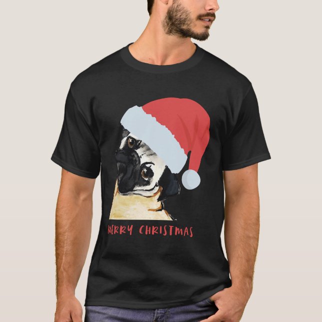 Feliz Pug navideño con camiseta clásica de Santa H (Anverso)