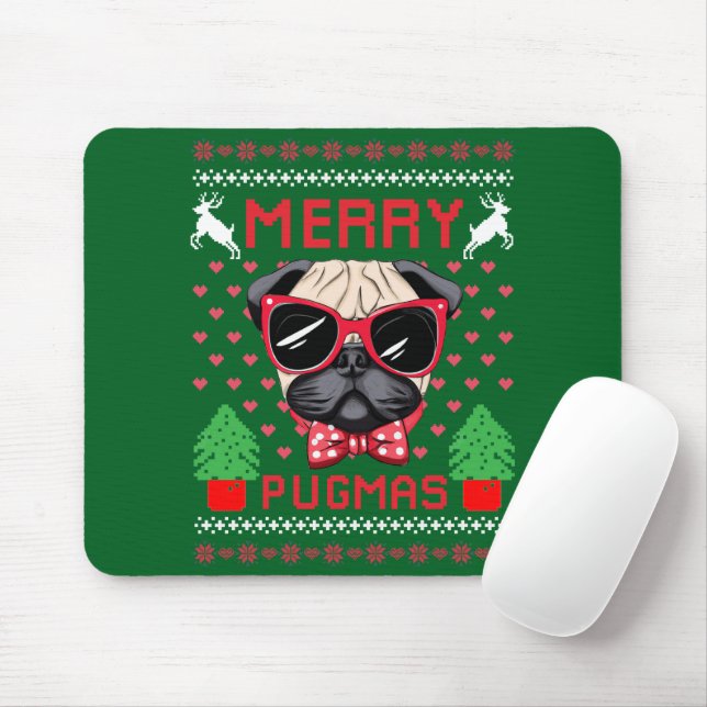 ¡Feliz Pugmas! Alfombrilla de ratón (Con ratón)