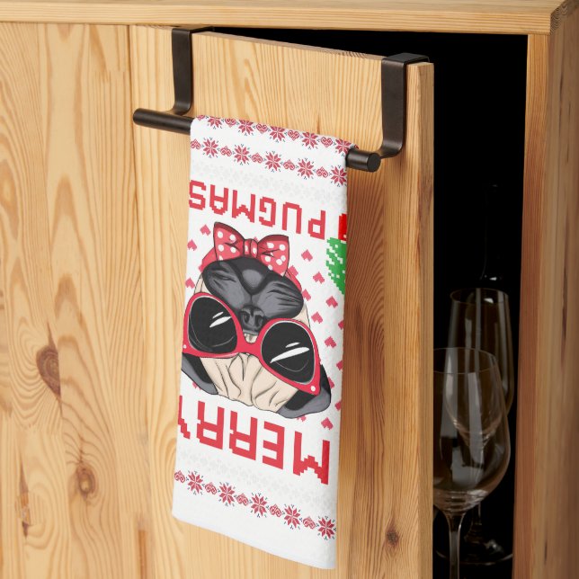 ¡Feliz Pugmas! Toalla de cocina (Pliegue de tercios)