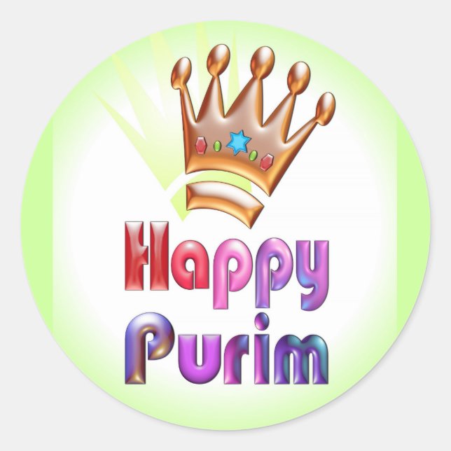 Feliz Purim divertido pegatina Corona con Estrella (Anverso)