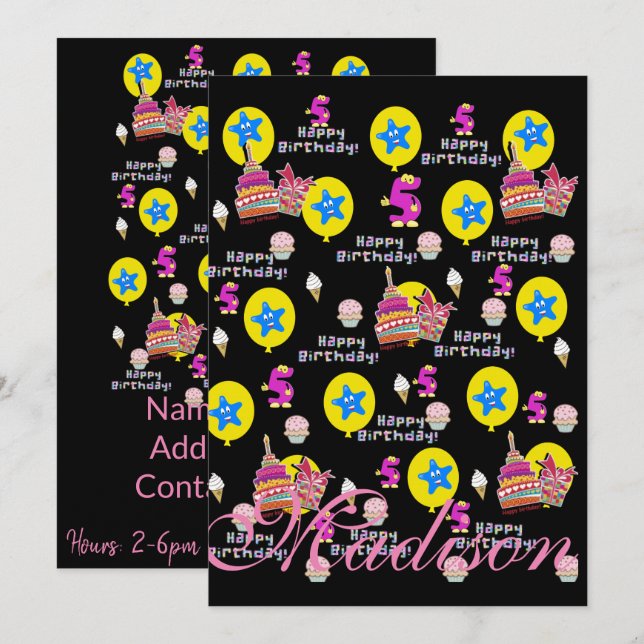 Feliz quinto cumpleaños de invitación #5 (Anverso / Reverso)