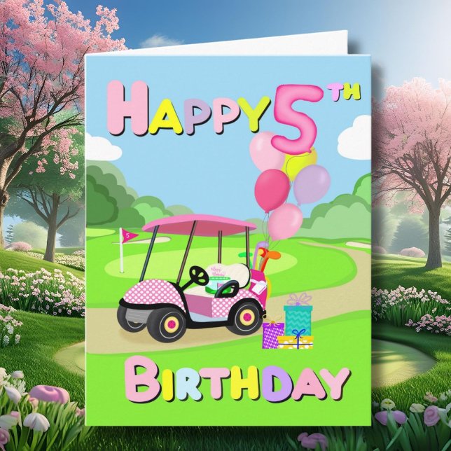 Feliz quinto cumpleaños, tarjeta de golf Polka Dot (Subido por el creador)