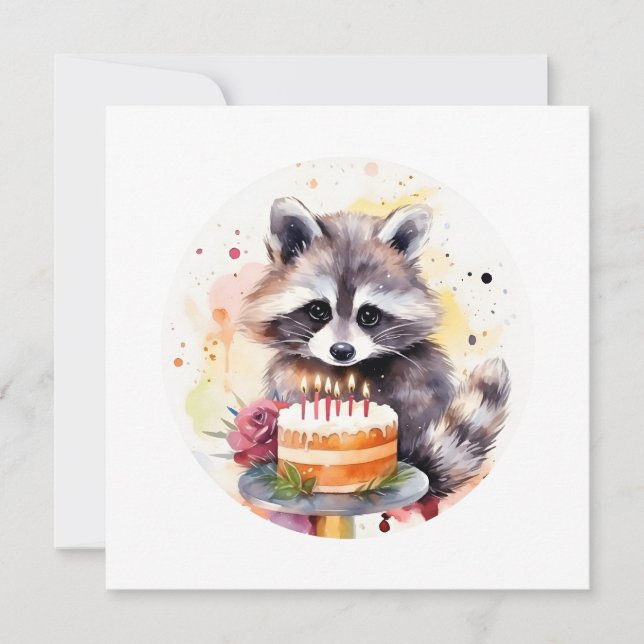 Feliz Raccoon con pastel de cumpleaños (Anverso)