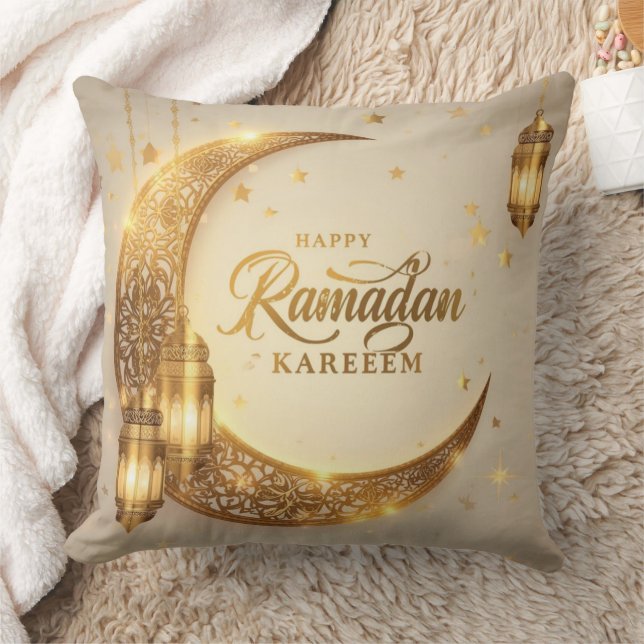 Feliz Ramadan Kareem Almohada de Luna Dorada (Manta)
