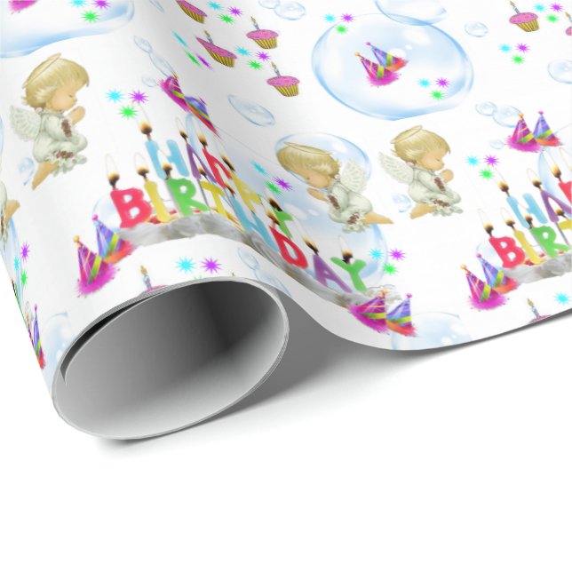 Feliz regalo de cumpleaños envolviendo papel de do (Esquina del rollo)