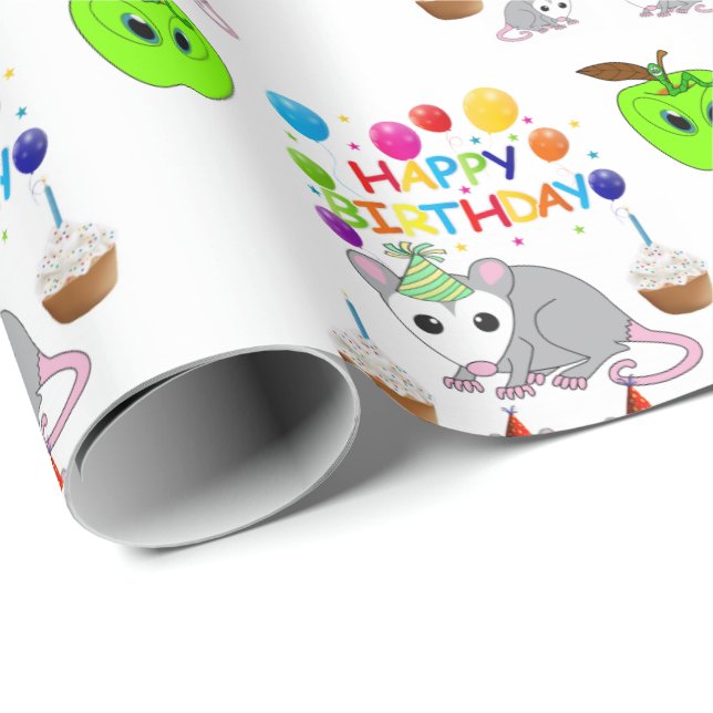 Feliz regalo de cumpleaños Papel de ajuste Possum  (Esquina del rollo)