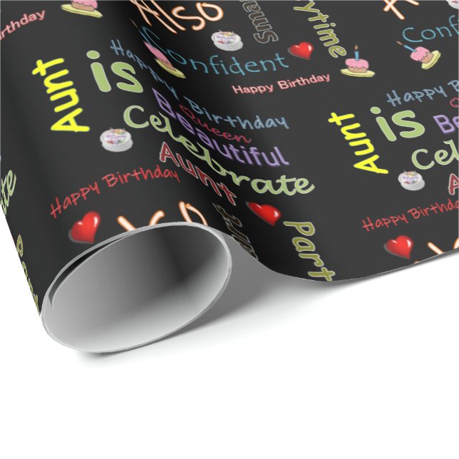 Feliz regalo de cumpleaños, tía de papel envuelto (Esquina del rollo)