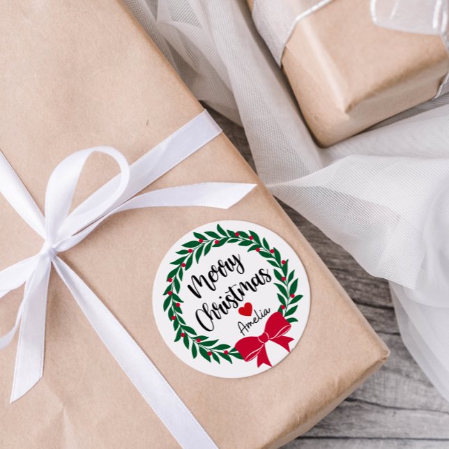 Feliz regalo navideño Pegatina ronda personalizada (Subido por el creador)