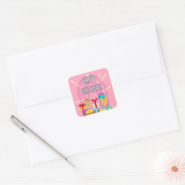 Feliz Regalos De Cumpleaños Al Pegatina De Pink Sq (Subido por el creador)