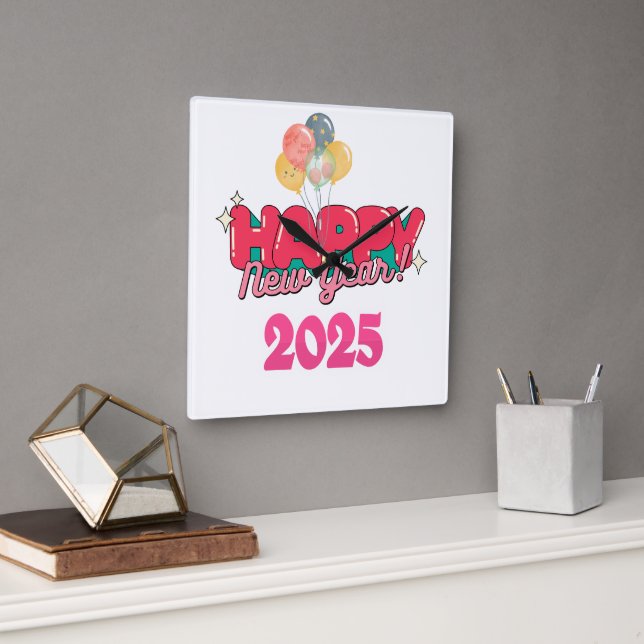 feliz reloj de pared del año 2025 (Oficina)