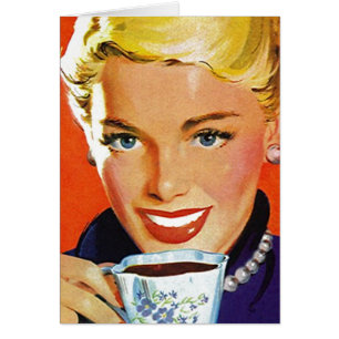 Feliz retro en tarjetas en blanco del té del café