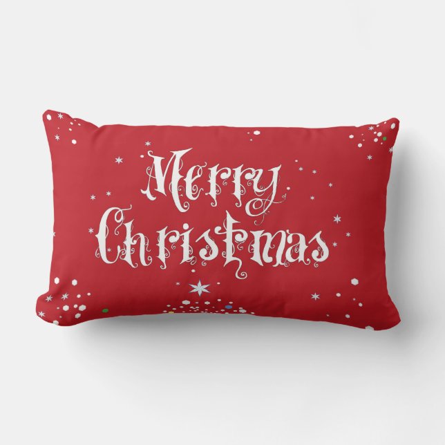 Feliz rojo de la almohada del árbol de navidad (Anverso)