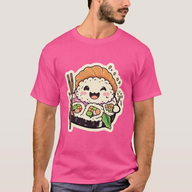 Feliz Roll de Sushi - Camiseta Cuta y Jugadora De  (Anverso)