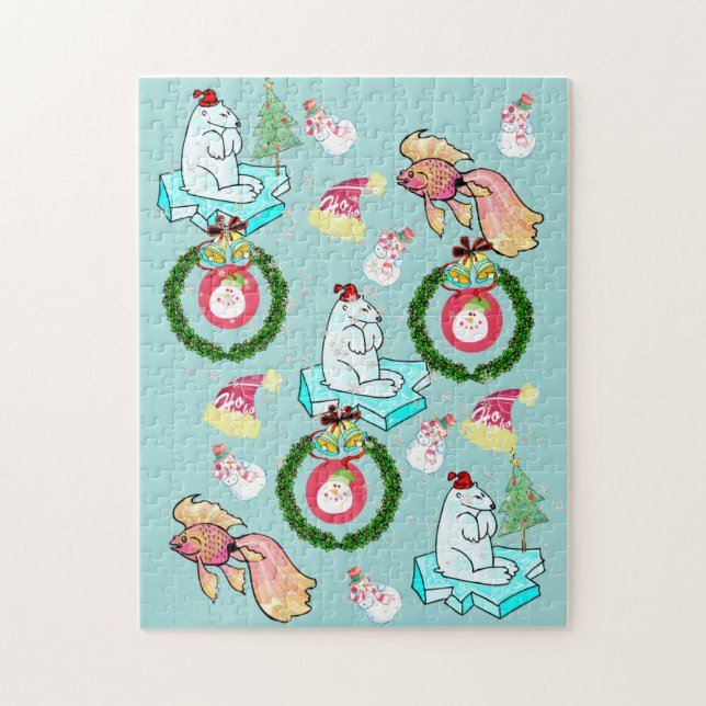 Feliz rompecabezas navideño Oso Polar Snowman (Vertical)
