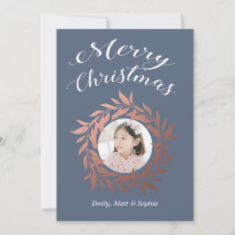Feliz Rosa de Navidad Oro Wreath Blue White Photo