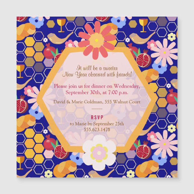 Feliz Rosh Hashanah, imán floral de Año Nuevo judí (Anverso)