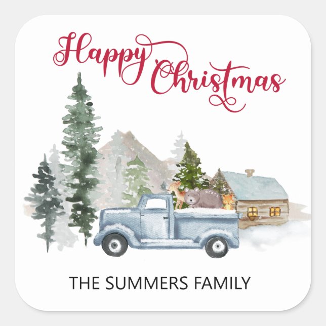 Feliz Sello para sobres de Navidades Rustic Truck  (Anverso)