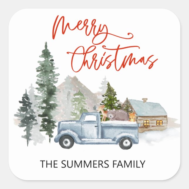 Feliz Sello para sobres navideño Rustic Truck Wood (Anverso)