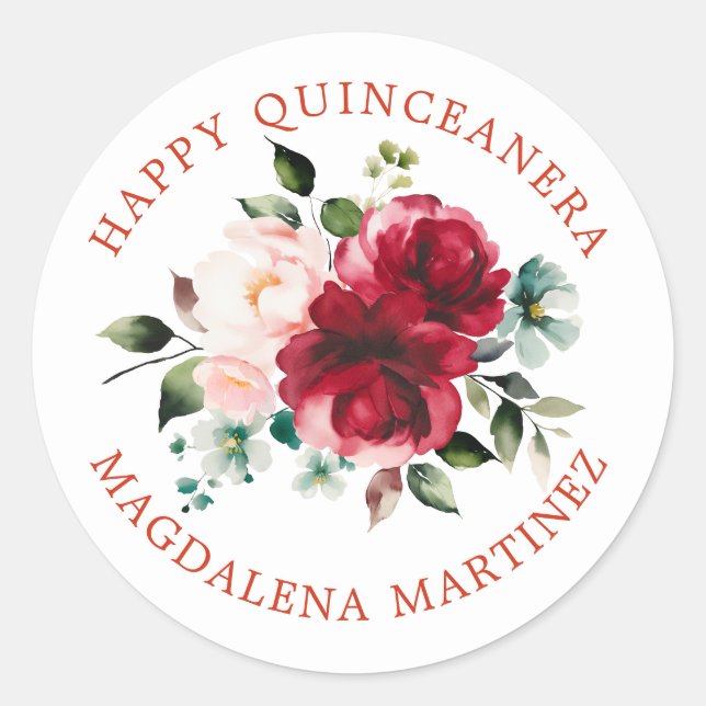 Feliz Sello para sobres Personalizado floral Quinc (Anverso)