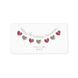 Feliz sétimo aniversario Boda etiqueta de corazón 