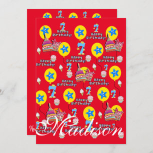 Feliz sétimo cumpleaños de invitación #7 rojo