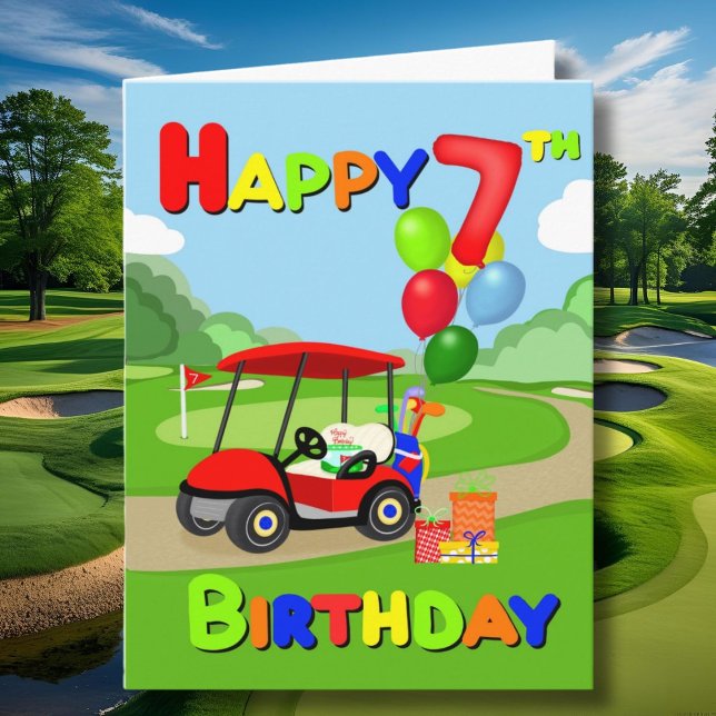 Feliz sétimo cumpleaños tarjeta de golf para niños (Subido por el creador)