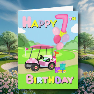 Feliz sétimo cumpleaños, tarjeta de golf Polka Dot