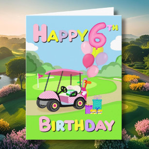 Feliz sexto cumpleaños, tarjeta de golf Polka Dot