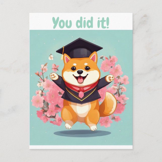 feliz shiba inu graduación - tarjeta de graduación (Anverso)
