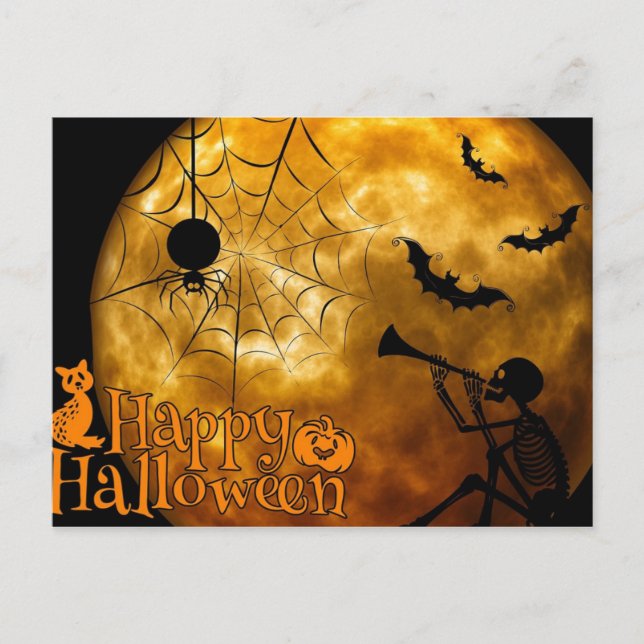 Feliz Skeleton de Halloween y la postal de la arañ (Anverso)