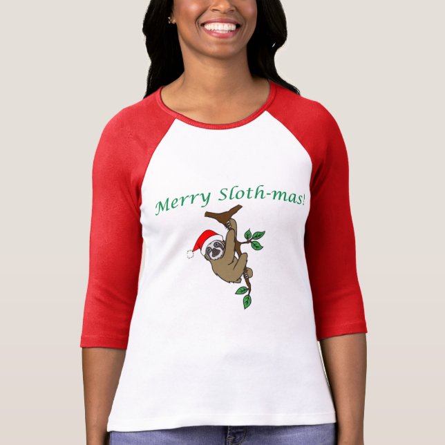 Feliz Slothmas 3/4 camiseta del raglán de la manga (Anverso)