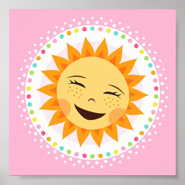Feliz sol con arte de pared de borde de lunares co (Frente)