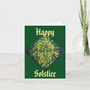 Feliz solsticio tarjeta de hombre verde