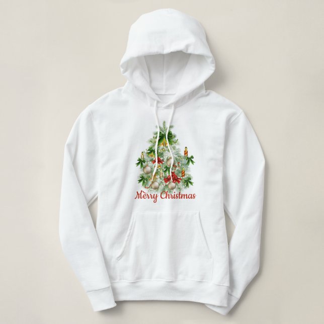 Feliz sudadera con capucha del árbol de navidad (Diseño del anverso)