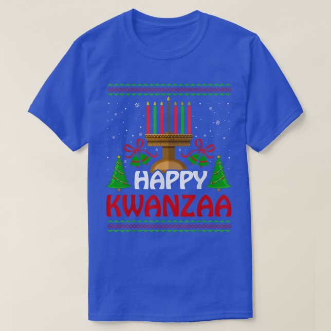 Feliz suéter de los Navidades feos de Kwanzaa, cel (Diseño del anverso)