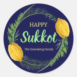 Feliz Sukkot Lulav Blue Pegatinas