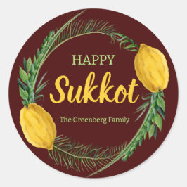 Feliz Sukkot Lulav Pegatinas rojos
