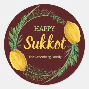 Feliz Sukkot Lulav Pegatinas rojos