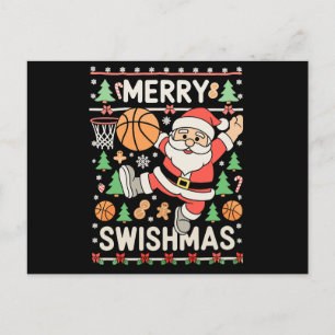 Feliz Swishmas feo baloncesto de Navidad Santa