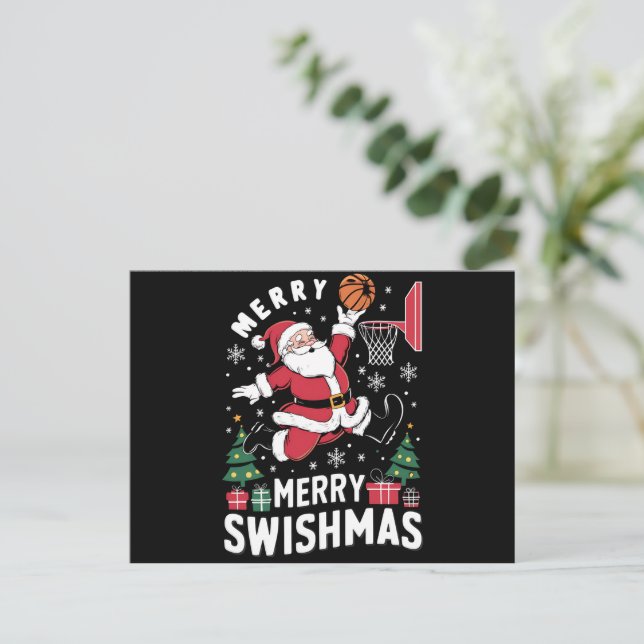 Feliz Swishmas Navidad Santa Jugando Baloncesto  (Anverso de pie)
